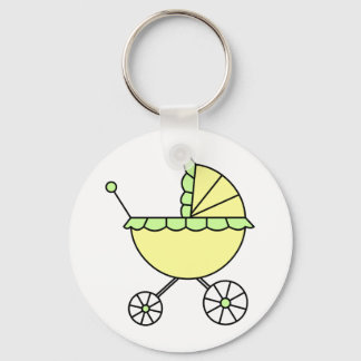It's A Baby! Yellow Green Baby Carriage Keychain