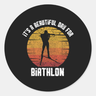 It's A Beautiful Day For Biathlon Retro Winter Spo Classic Round Sticker