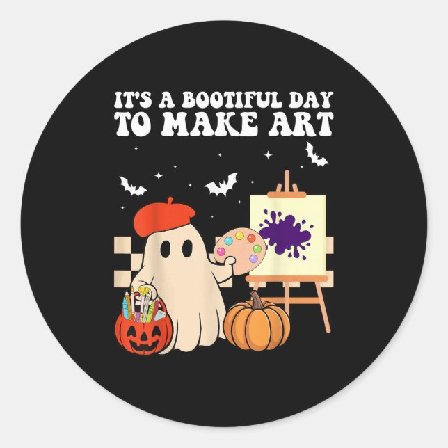 It's A Bootiful Day To Make Art Groovy Art Teacher Classic Round Sticker (Front)
