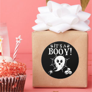 It's A Booy, Cute Baby Gender Reveal Halloween Classic Round Sticker