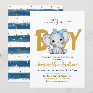 It's a Boy Adorable Baby Elephant Baby Shower Invitation