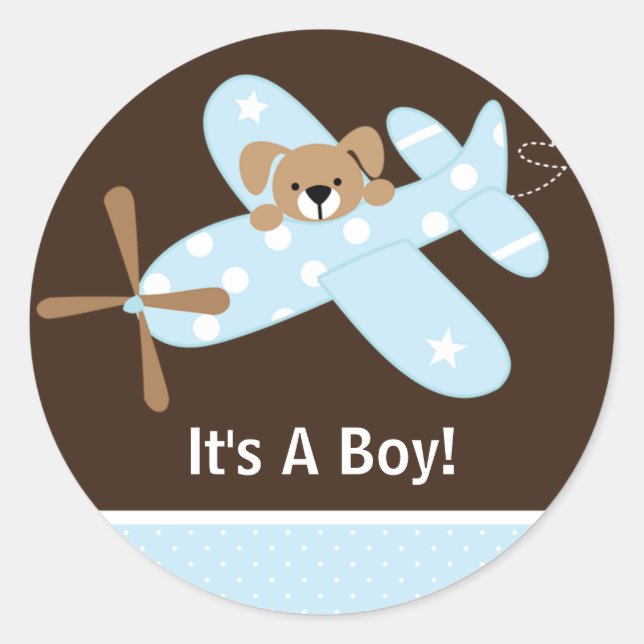 It's A Boy Airplane Baby Birth Announcement Classic Round Sticker (Front)