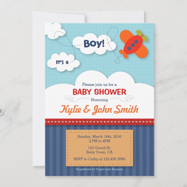 It's a Boy Airplane Baby Shower Invitation (Front)