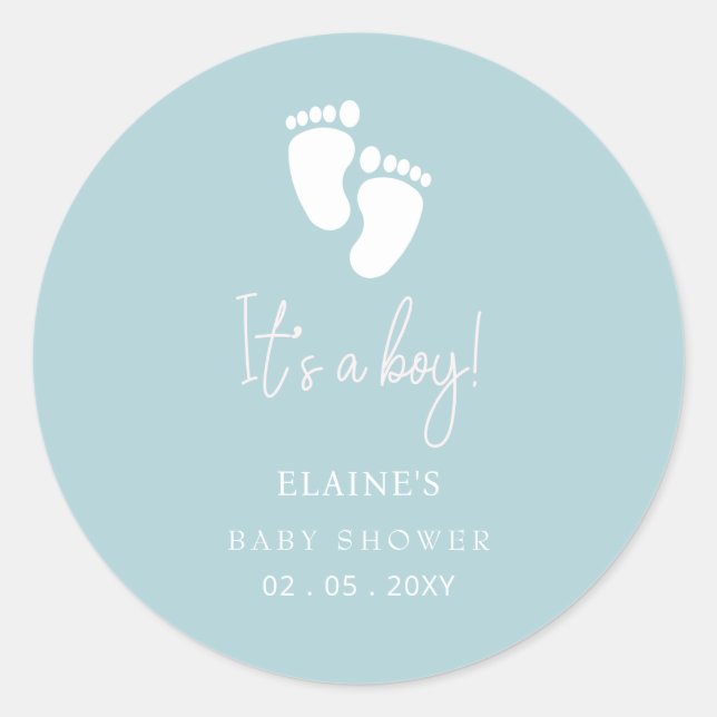 Its a Boy Baby Feet Blue Boy Baby Shower Classic Round Sticker (Front)