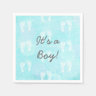 It's a Boy, Baby Footprints Blue Baby Shower Napkin