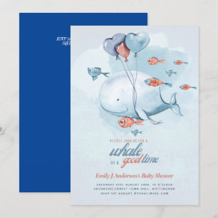 Its A BOY Baby Gender Reveal Shower Whale Sealife Invitation