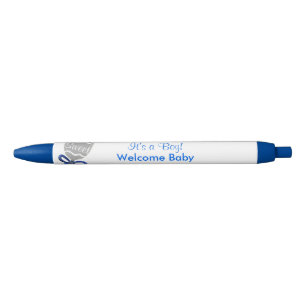It's A Boy Baby Rattle Blue Bow Star Announcements Ink Pen