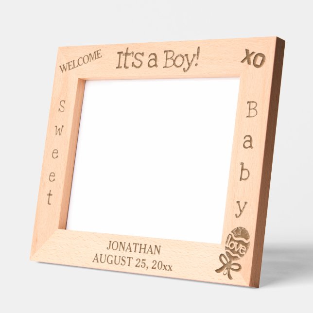 It's a Boy Baby Rattle Name 10 x 8 Photo Etched Frames (Left)