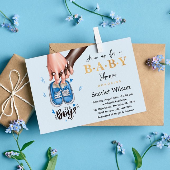 It's a Boy Baby Shower Blue Boy Shoes Invitation Postcard (Creator Uploaded)