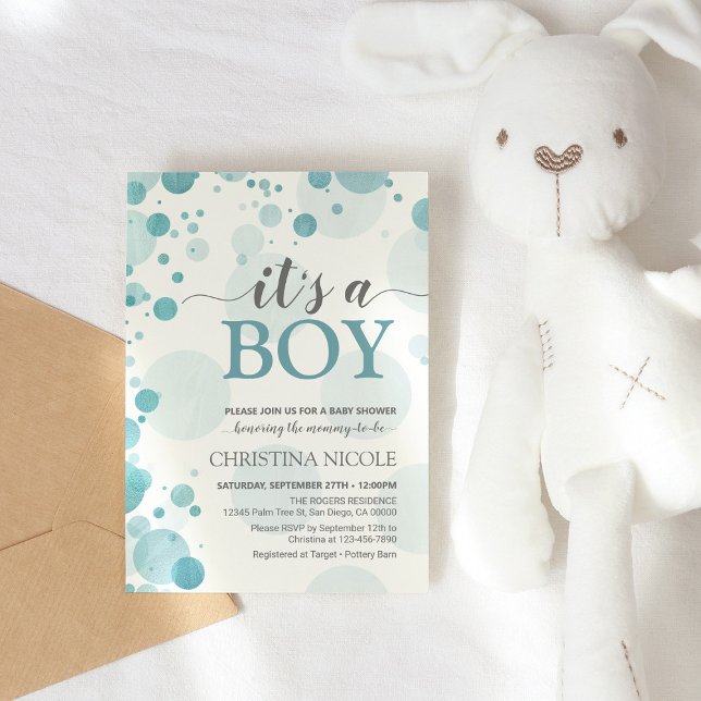 It's a boy Baby Shower Blue Dots Invitation (Creator Uploaded)