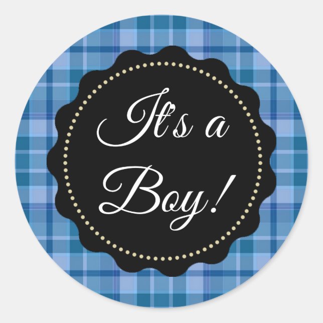 It's a Boy! Baby Shower Blue Plaid Stickers (Front)