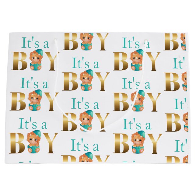 It's a boy baby shower Dinosaur   Large Gift Bag (Front)
