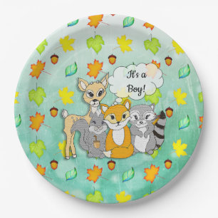 It's a Boy! Baby Shower Forest Animals (textured) Paper Plate