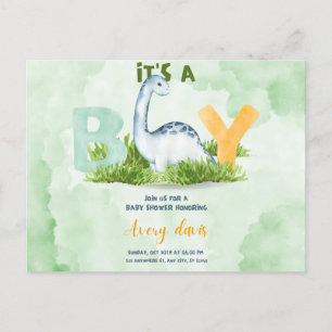 it's a boy, baby shower invitation, cute dinosaur postcard