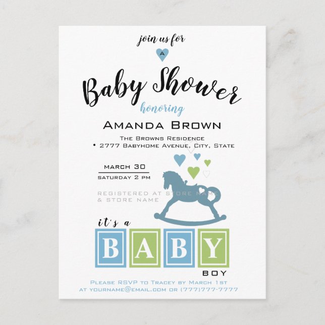 It's a Boy Baby Shower Invitation Postcard (Front)