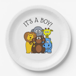 Its a Boy Baby shower Plate Zoo Animal Themed