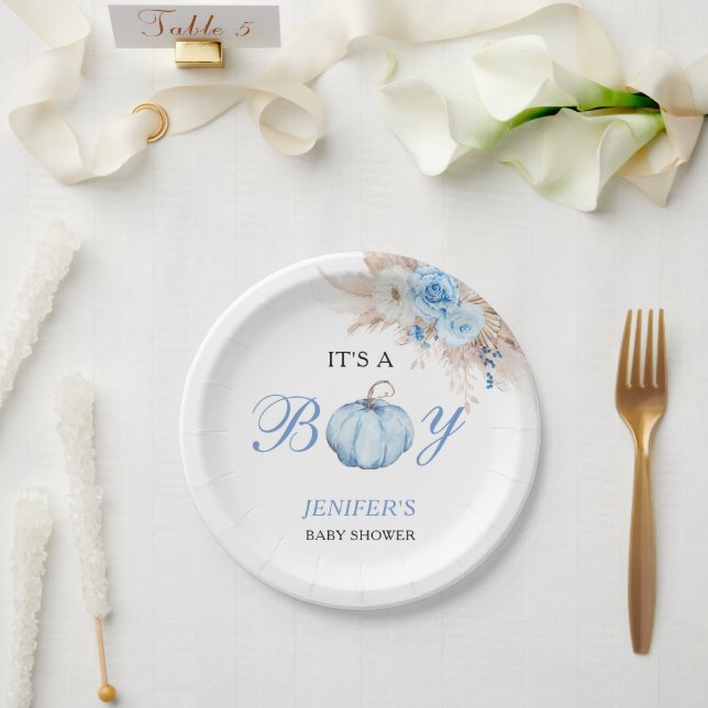 It's a Boy Baby Shower Pumpkin Paper Plate (Wedding)