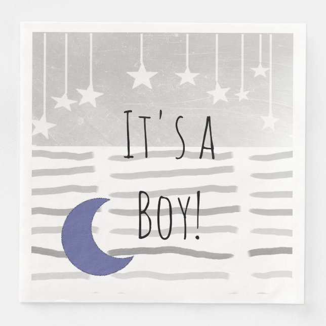 It's a Boy! Baby Shower Star and Moon Themed Napkin (Front)