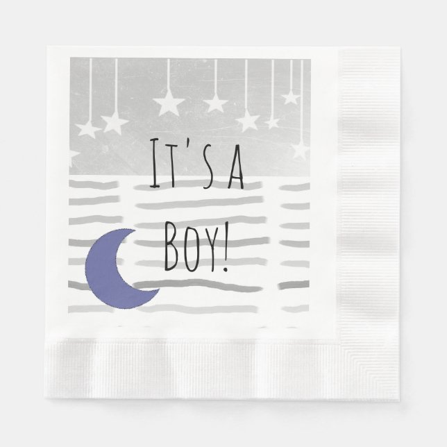 It's a Boy! Baby Shower Star and Moon Themed Napkin (Front)