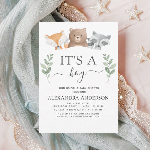 It's a Boy Baby Shower Woodland Greenery Invitation