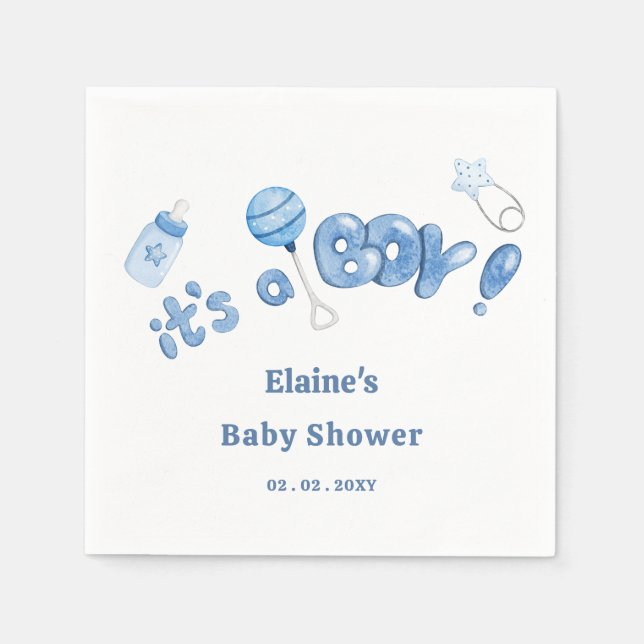 Its a Boy Baby Things Blue Boy Baby Shower Napkin (Front)