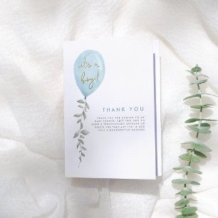 Its A Boy Balloon Greenery Baby Shower Thank You Card