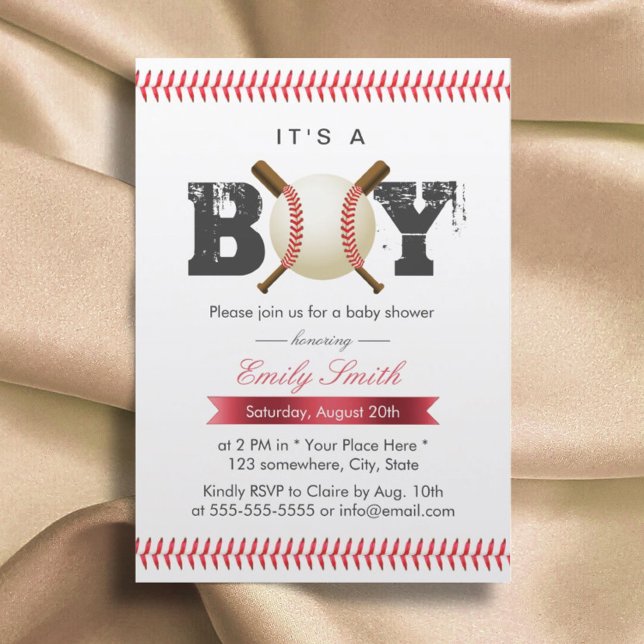 It's a Boy Baseball Stitching Sports Baby Shower Invitation (Creator Uploaded)