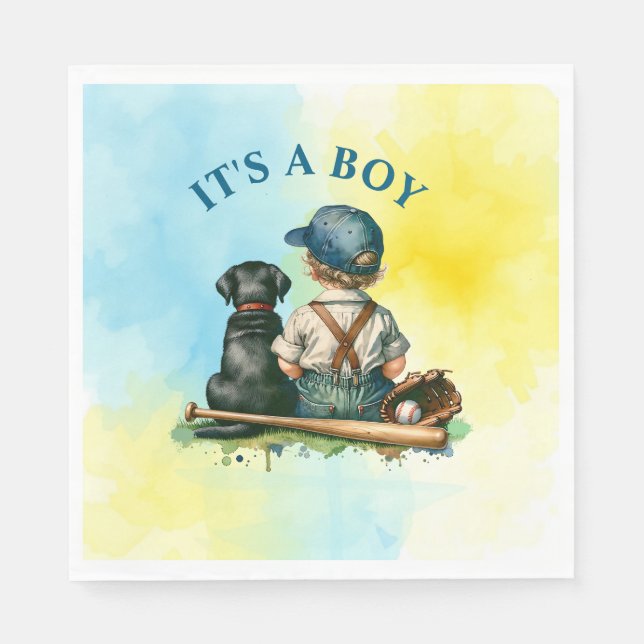 It's a Boy | Baseball Themed Baby Shower Napkin (Front)