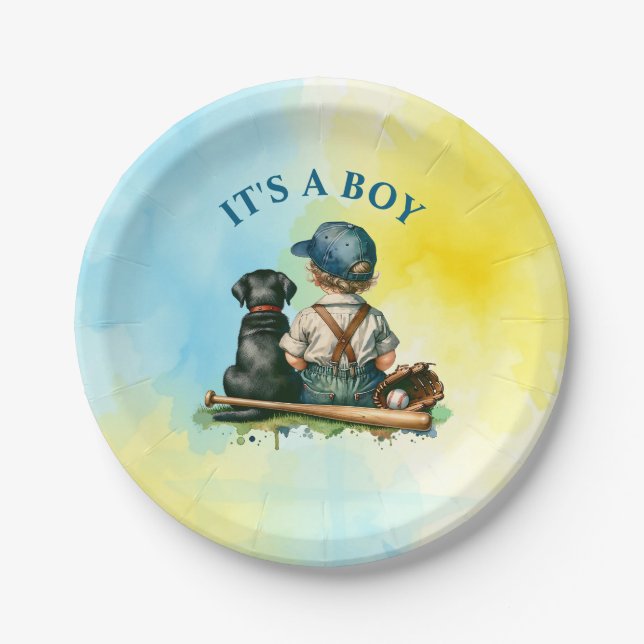 It's a Boy | Baseball Themed Baby Shower Paper Plate (Front)
