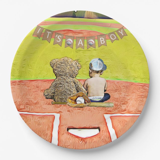 It's a Boy, Baseball themed Boy's Baby Shower Paper Plate (Front)