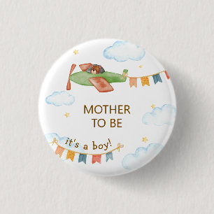 It's A Boy Bear Airplane Mother To Be Baby Shower  1 Inch Round Button
