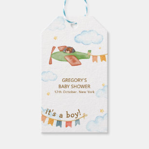 It's A Boy Bear Airplane Sky Baby Shower Gift Tags