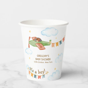 It's A Boy Bear Airplane Sky Baby Shower Paper Cups