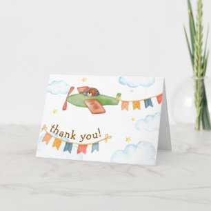It's A Boy Bear Airplane Sky Baby Shower Thank You Card