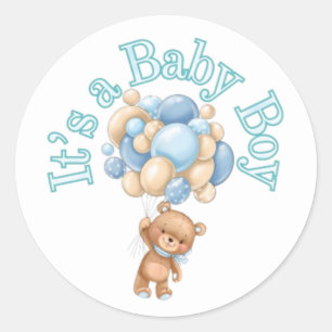 It's a boy Bear Baby Shower  Classic Round Sticker