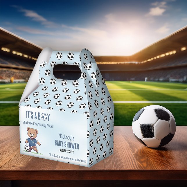 It's A Boy Bearly Wait Soccer Player Baby Shower Favor Box (Cute Blue "It's A Boy and We Can Bearly Wait!" Teddy Bear Soccer Player Boy Baby Shower Favor Box)