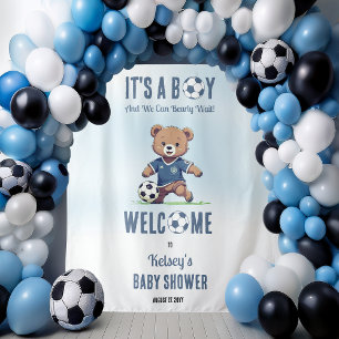 It's A Boy Bearly Wait Soccer Player Baby Shower Tapestry