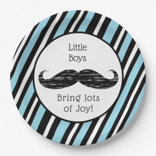 Its a boy, Blue and Black Moustache Baby Shower Paper Plate