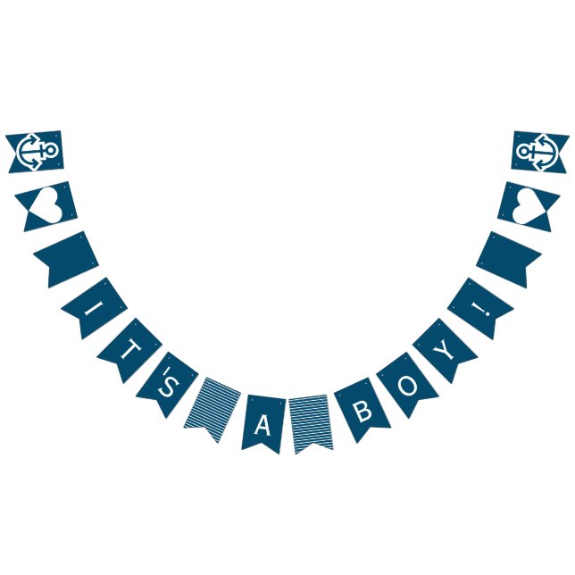 Its A Boy Blue and White Nautical Bunting Bunting Flags (All)