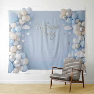 It's a Boy Blue Baby Balloon Arch Backdrop  Tapestry