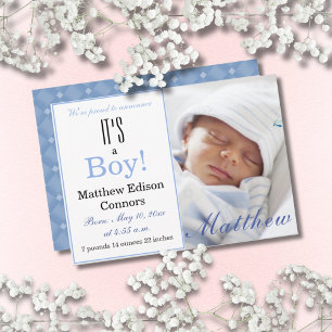 It's a Boy! Blue Baby Birth Announcement