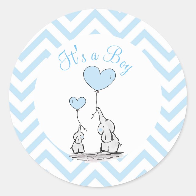 Its a Boy Blue Baby Elephant with Heart Custom Classic Round Sticker (Front)