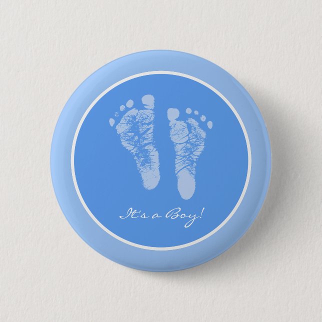 Its a Boy Blue Baby Footprints Birth Announcement 2 Inch Round Button (Front)