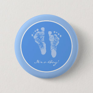 Its a Boy Blue Baby Footprints Birth Announcement 2 Inch Round Button
