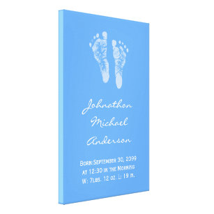Its a Boy Blue Baby Footprints Birth Announcement Canvas Print