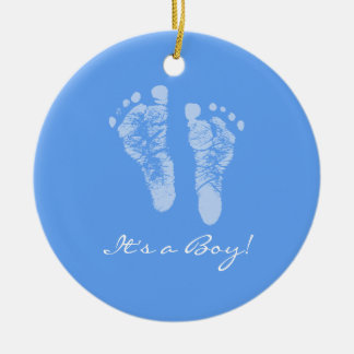 Its a Boy Blue Baby Footprints Birth Announcement Ceramic Ornament
