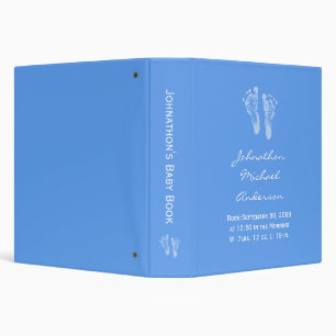 Its a Boy Blue Baby Footprints Birth Scrapbook Binder
