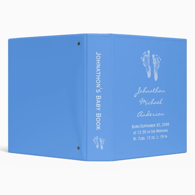 Its a Boy Blue Baby Footprints Birth Scrapbook Binder (Background)