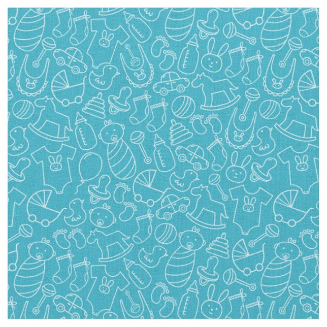 It's a Boy Blue Baby Shower Fabric (Close Up)