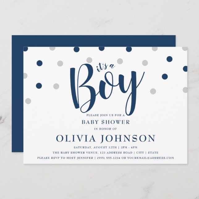 It's a Boy - Blue Baby Shower Invitations (Front/Back)